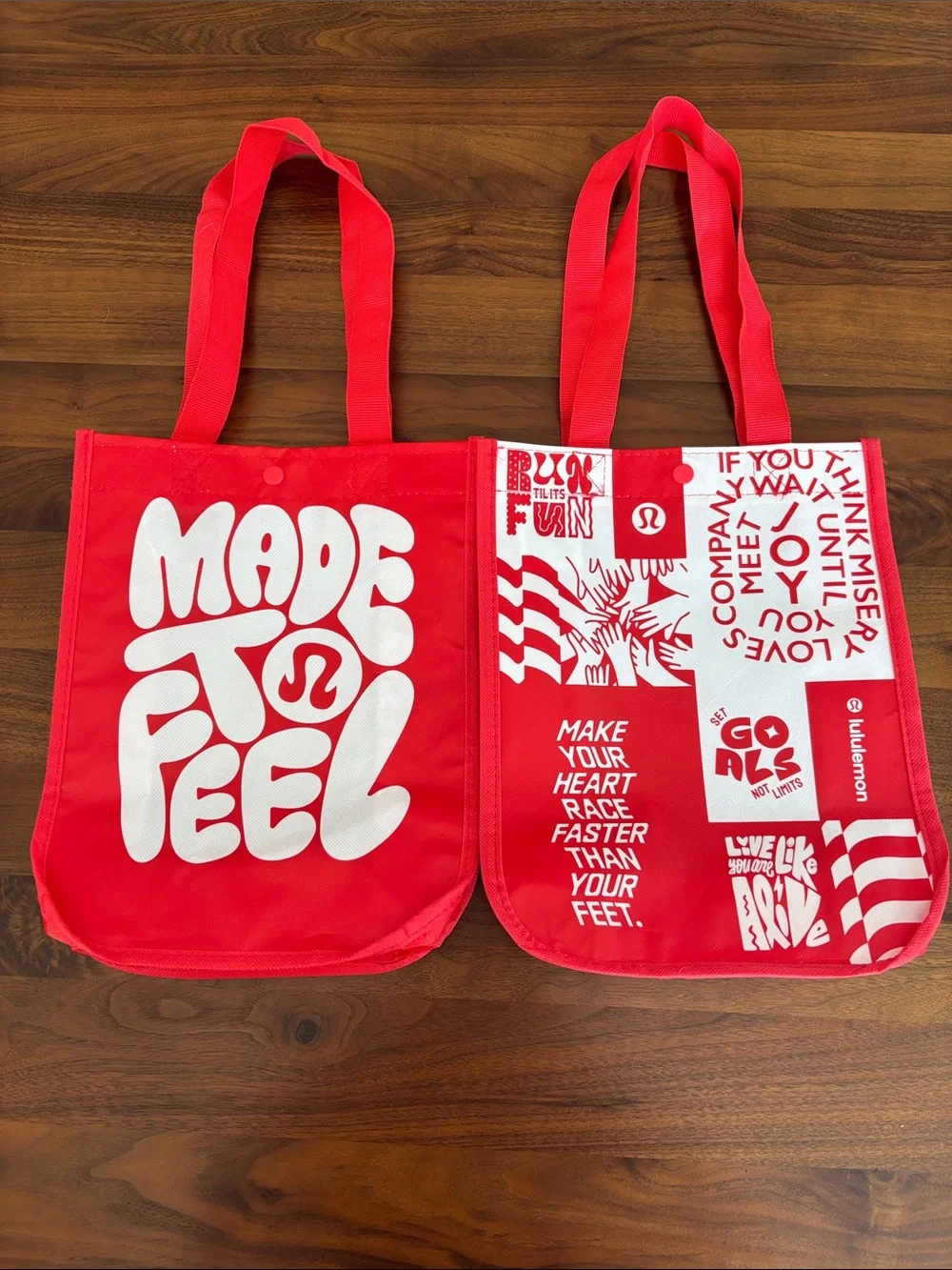 Lululemon Red Made To Feel Shopping Tote Bag (LOT of 2)